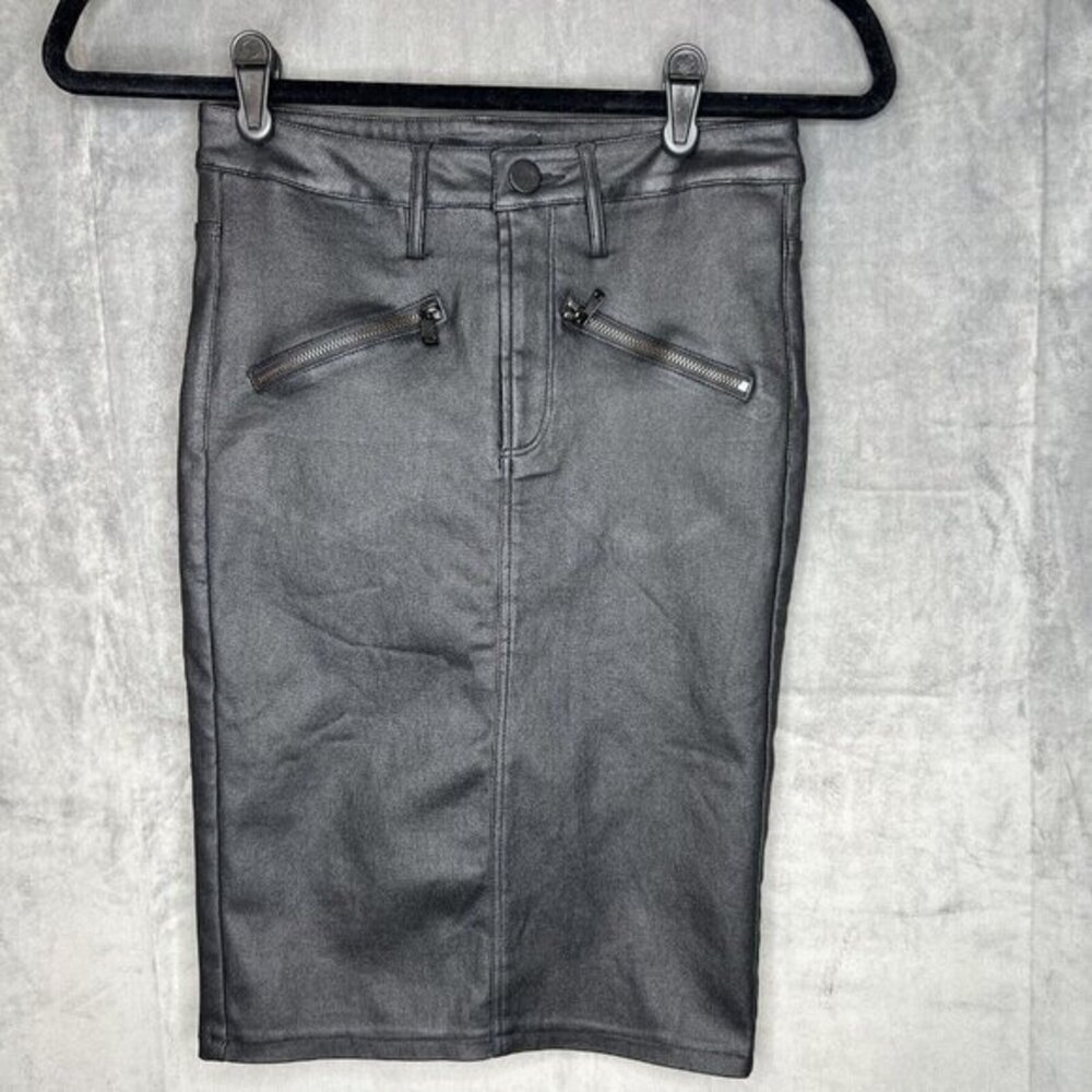 Angl Faux‎ Leather Skirt Small Black Zipper Button